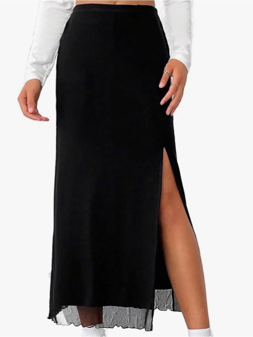 Mesh Maxi Skirt with Slit